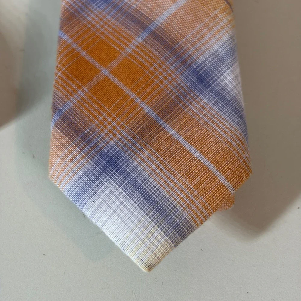Original Penguin‎ Munsingwear Cotton Madras Plaid Men Ties Lot 2 Blue Orange NWT